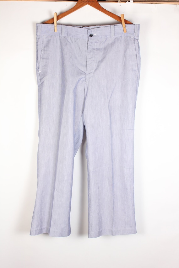 1980's Men's Blue Seersucker Preppy Dress Pants Se