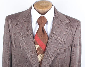 1970s Men's Check Blazer: Brown & White Sport Coat, Size 38R