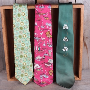 Lot 3 Irish Hand Painted  Novelty Men&#39;s Neck Ties Necktie Lot Cigar and Pipes