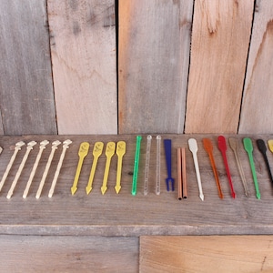 Vintage Plastic Swizzle Sticks: Retro Drink Stirrers, Lot of 20