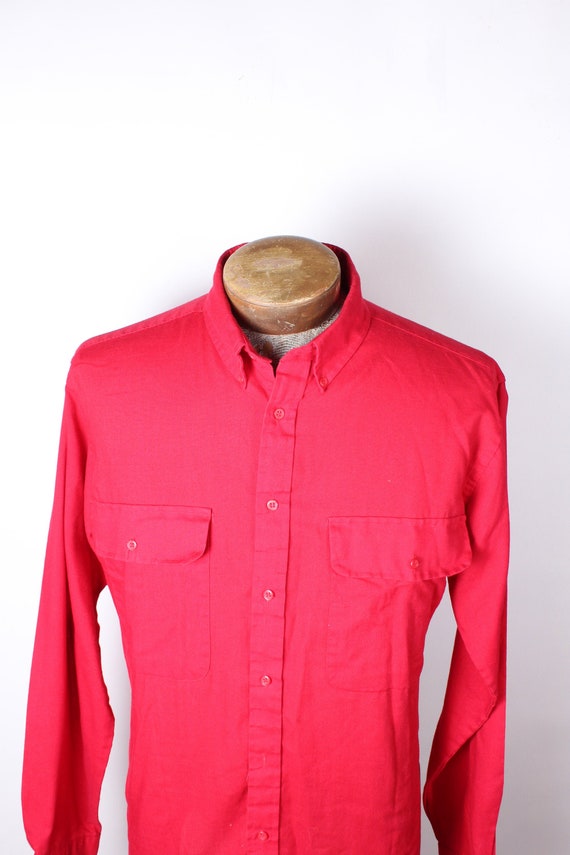Vintage Red Van Heusen Brand Men's Camp Casual Button Shirt Size Large  Cotton Poly Blend 