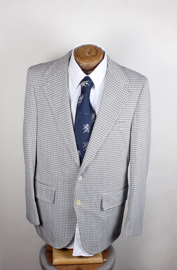 1970 s Men s Geometric Pattern Navy White Polyester Blazer Sport Coat Palm Beach Brand Size 38L Etsy