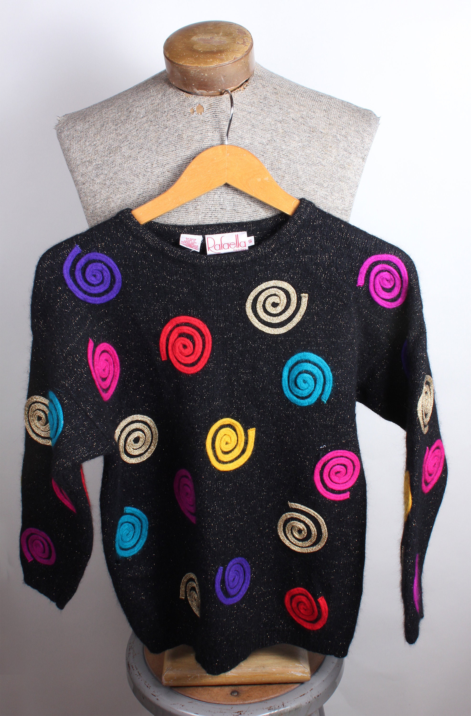 1980s Era Women s Rafaella Petite Size Small Geometric Squiggle Swirl Black Etsy