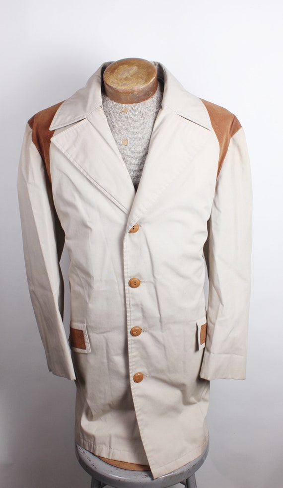 Vintage Tan Western Style Trench Coat Rain Coat M… - image 1