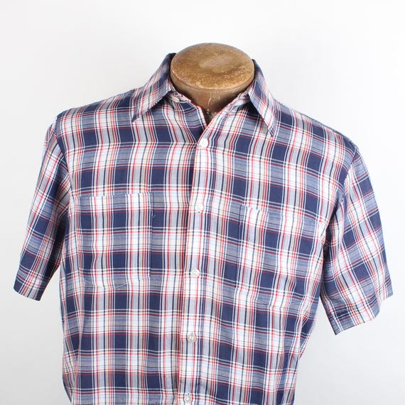 1980s Sutton Place Plaid Shirt: Vintage Preppy Short Sleeve Button Down