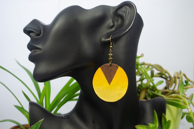 Gold Geometric Leather Earrings