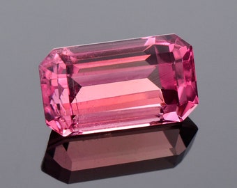 SALE! Fantastic Bright Rosy Pink Tourmaline Gemstone, 4.50 cts., 12.1x6.7 mm., Step Emerald Shape