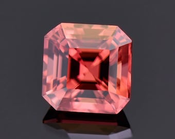 SALE! Excellent Peachy Pink Zircon Gemstone from Tanzania, 2.73 cts., 7 mm., Asscher Cut