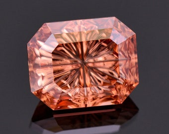 SALE! Gorgeous Peach Zircon Gemstone from Tanzania, 5.12 cts., 10x8 mm., Fantasy Cut Emerald Shape