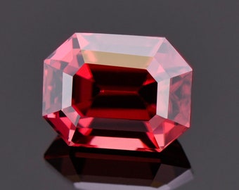 Beautiful Red Zircon Gemstone from Tanzania, 3.75 cts., 9x7 mm., Emerald Shape