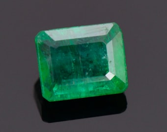 SALE! Beautiful Rich Green Emerald Gemstone from Colombia, 0.58 cts., 5.2x4.3 mm., Step Emerald Cut