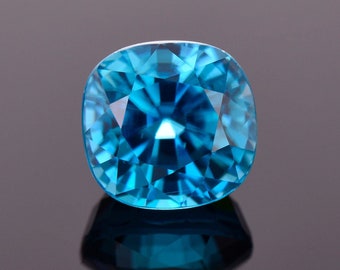 Excellent Electric Blue Zircon Gemstone from Cambodia, 3.98 cts., 7.8x7.4 mm., Cushion Cut