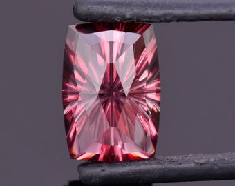 Gorgeous Rosy Red Zircon Gemstone from Tanzania, 6.13 cts., 11.8x8.3 mm., Fantasy Rose Cut Cushion Shape