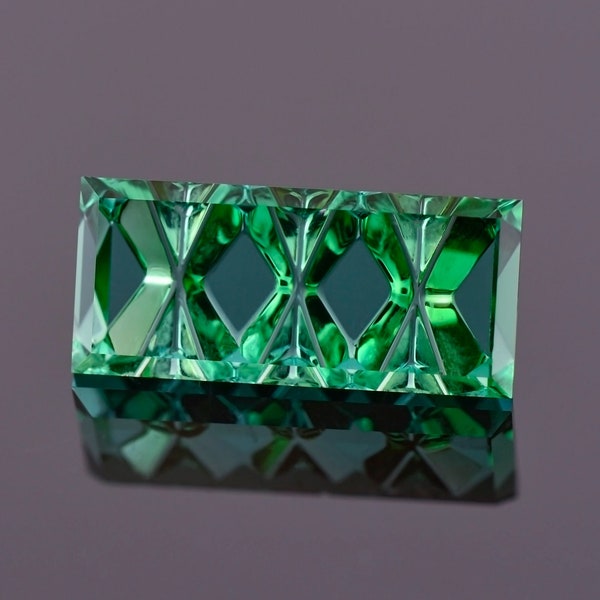 Stunning Green Tourmaline Gemstone from Brazil, 4.28 cts., 15x7 mm., Fantasy Cut Bar Shape