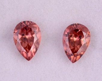 SALE! Stunning Peachy Pink Zircon Gemstone Match Pair from Tanzania, 2.20 tcw., 7x5 mm., Pear Shape