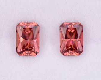 SALE! Stunning Peachy Pink Zircon Gemstone Match Pair from Tanzania, 2.36 tcw., 6.5x4.5 mm., Radiant Emerald Shape