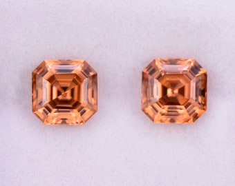 Fantastic Peach Zircon Gemstone Match Pair from Tanzania, 3.33 tcw., 6 mm., Asscher Cut