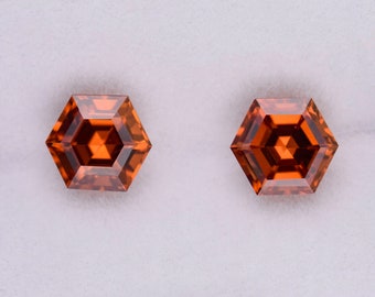 SALE! Fabulous Pumpkin Orange Zircon Gemstone Match Pair from Tanzania, 3.03 tcw., 6 mm., Hexagon Shape