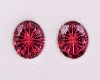 Gorgeous Red Pink Rubellite Tourmaline Gemstone Match Pair, 4.87 tcw., 10x8 mm., Fantasy Cut Oval Shape