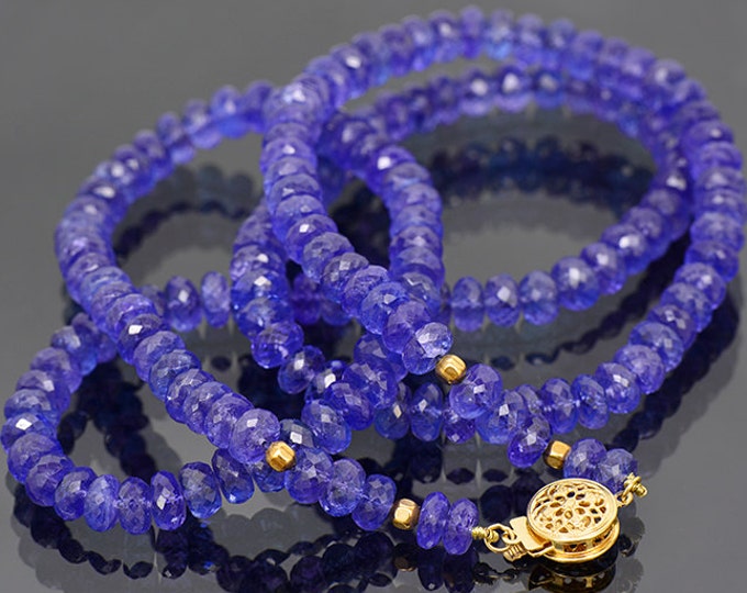 Breathtaking Faceted Tanzanite Bead Necklace with 14 kt Yellow Gold Clasp 196.0 cts.