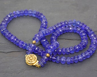 Fantastic Faceted Tanzanite Bead Necklace with 14 kt Yellow Gold Clasp 113.0 cts.