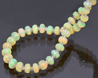 SALE! Fantastic Faceted Opal and Sapphire Bead Necklace with 14 kt Yellow Gold Clasp 78.0 tcw.