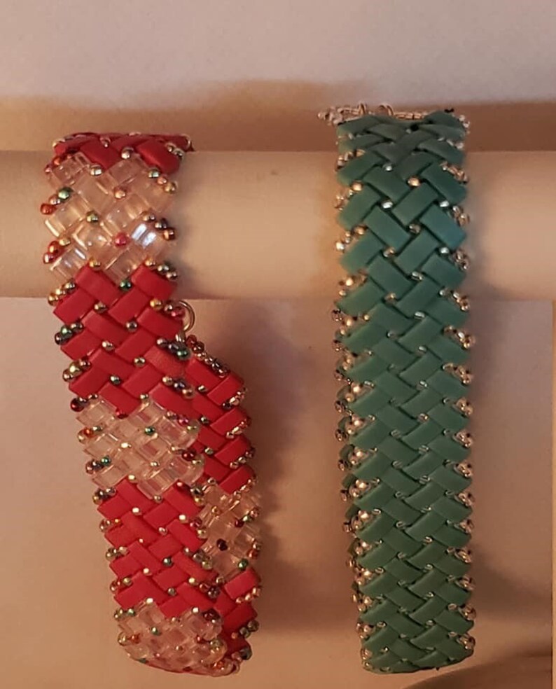 Herringbone pattern half tila seed bead bracelet Etsy
