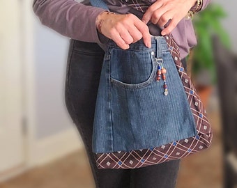 Upcycled Denim Shoulder or Crossbody Bag, One-of-a-Kind Handmade Jean Purse