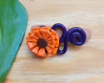 Orange Flower Hair Clip Barrette, Handmade Polymer Clay