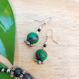 Green Moon Bracelet & Dangle Fish hook wire Earrings Set, Handmade and Handcrafted Polymer Clay image 3