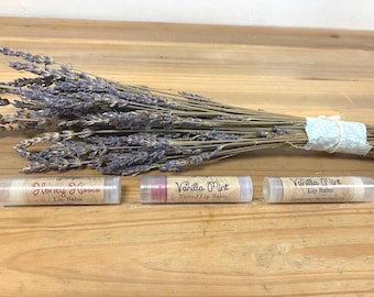 Lip Balms with cocoa butter, Shea butter, bee’s wax and more.