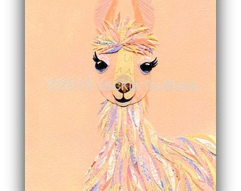 Impresión de arte de llama 5 x 7", Giclee, Arte de pared de vivero de llama, Impresión de pintura caprichosa, Acrílico, Regalo amante de la llama menor de 30 años, Decoración, Collage de animales