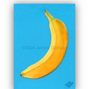 Banana painting print, 5 x 7&quot; Giclee art print, Acrylic fruit painting, Banana wall art, Colorful fruit kitchen art, Bright food wall art
