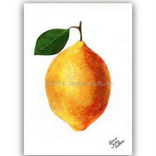 Acrylic lemon painting print, 5 x 7" Giclee print, Fruit art print, Colorful lemon kitchen wall art, Bright food art, Citrus decor