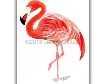 Flamingo art print, Giclee 5 x 7", Gift under 25, Flamingo collage, Acrylic flamingo painting print, Pink bird, Tropical animal, Beach art