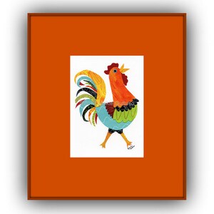 Colorful rooster art print, 5 x 7 Giclee, Collage, Chicken art, Acrylic painting print, Farmhouse kitchen, Farm animal nursery, Rooster gift image 7