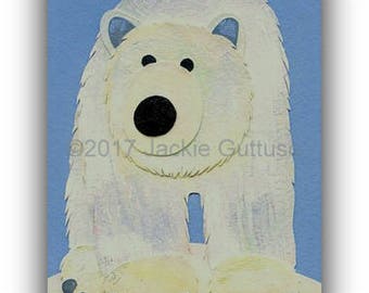 Acrylic polar bear wall art print, 5 x 7 Giclee, Polar bear nursery art, Endangered species art, Arctic animal collage, Painting print, Gift