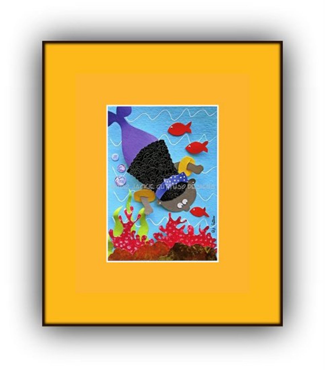 African American Mermaid Art, 5 X 7 Black Girl Mermaid Gift, Paper