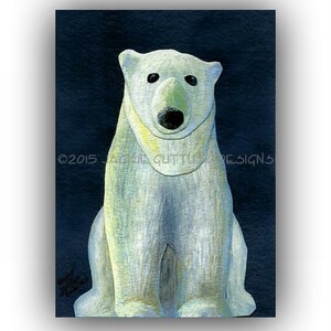 5 x 7&quot; Polar bear art print, Giclee, White bear nursery art, Collage, Endangered species, Arctic animal, Acrylic painting print, Cabin decor