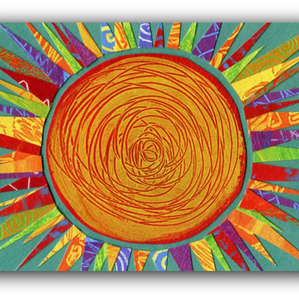 Colorful Sun Art Print, Playroom Kitchen Decor, 5x7 Giclee