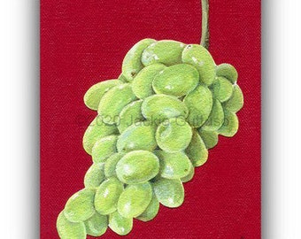 Green grape painting print, 5 x 7" Giclee art print, Acrylic fruit painting, Colorful fruit kitchen art, Food wall art, Unframed fruit art