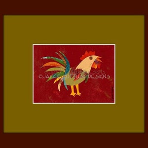 5 x 7" Whimsical rooster art print, Giclee, Collage, Rustic farmhouse chicken decor, Farm animal nursery art, Acrylic rooster painting print bild 2