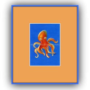 Octopus, Archives impression 5 x 7, impression de peinture acrylique octopus, océan art, nautique enfants art, art Teen, collage animaux de mer, décor de plage image 3