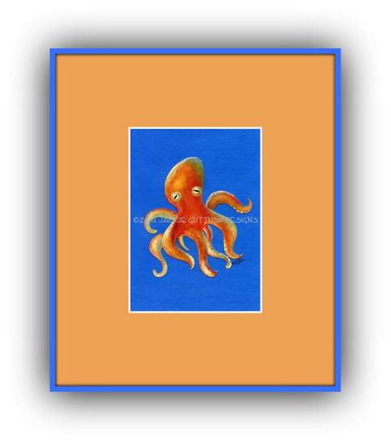 Octopus, Archives impression 5 x 7, impression de peinture acrylique octopus, océan art, nautique enfants art, art Teen, collage animaux de mer, décor de plage image 3