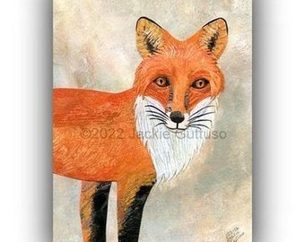 Red fox painting print 5 x 7", Giclee, Woodland nursery wall art, Forest animal collage, Wall decor