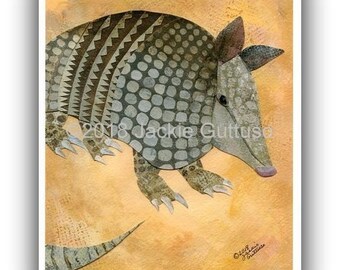 Armadillo wall art print, Giclee 8 x 10", Collage, Acrylic painting print, Southwestern animal nursery art, Southwestern decor, Texas animal