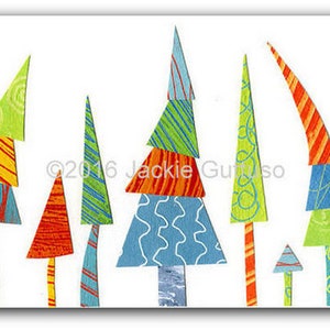 Colorful Christmas tree art print, 5 x 7&quot; Giclee print, Modern holiday decor, Bright Christmas tree, Acrylic painting print, Gift under 30