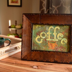 Coffee bar art, 5 x 7 Giclee print, Coffee station art, Collage Acrylic painting print, Coffee cup art, Coffee gift under 25, Kitchen art
