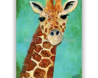 Giraffe painting print, 5 x 7" Giclee, Jungle animal collage art, Jungle nursery decor, Safari art, African animal art, Kids room art, Gift