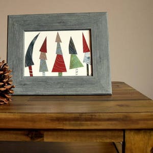 5 x 7 Christmas tree art, Giclee, Gift under 25, Seasonal decor, Acrylic painting print , Whimsical tree collage, Winter farmhouse image 4